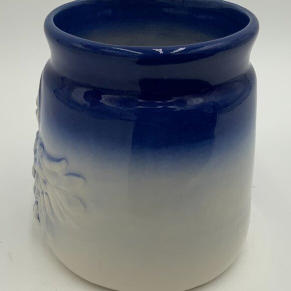 Vintage Flat Earth Pottery ‘92 Coffee Mug signed 3D Angel w/ Wings Cobalt Blue - Picture 5 of 8